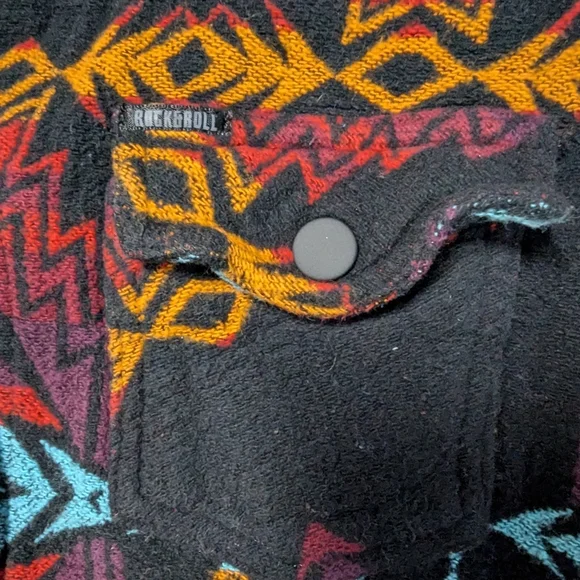 Rock and Roll Denim Medium Southwestern Print Shirt Jacket Western Snap Cowboy - Picture 3 of 12